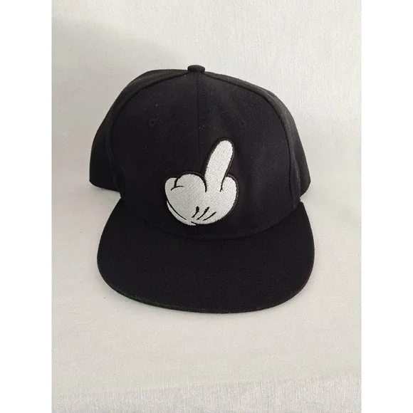 Dope Cartoon Middle Finger Black Cotton Snapback Hat Adult Adjustable RARE - Picture 8 of 8